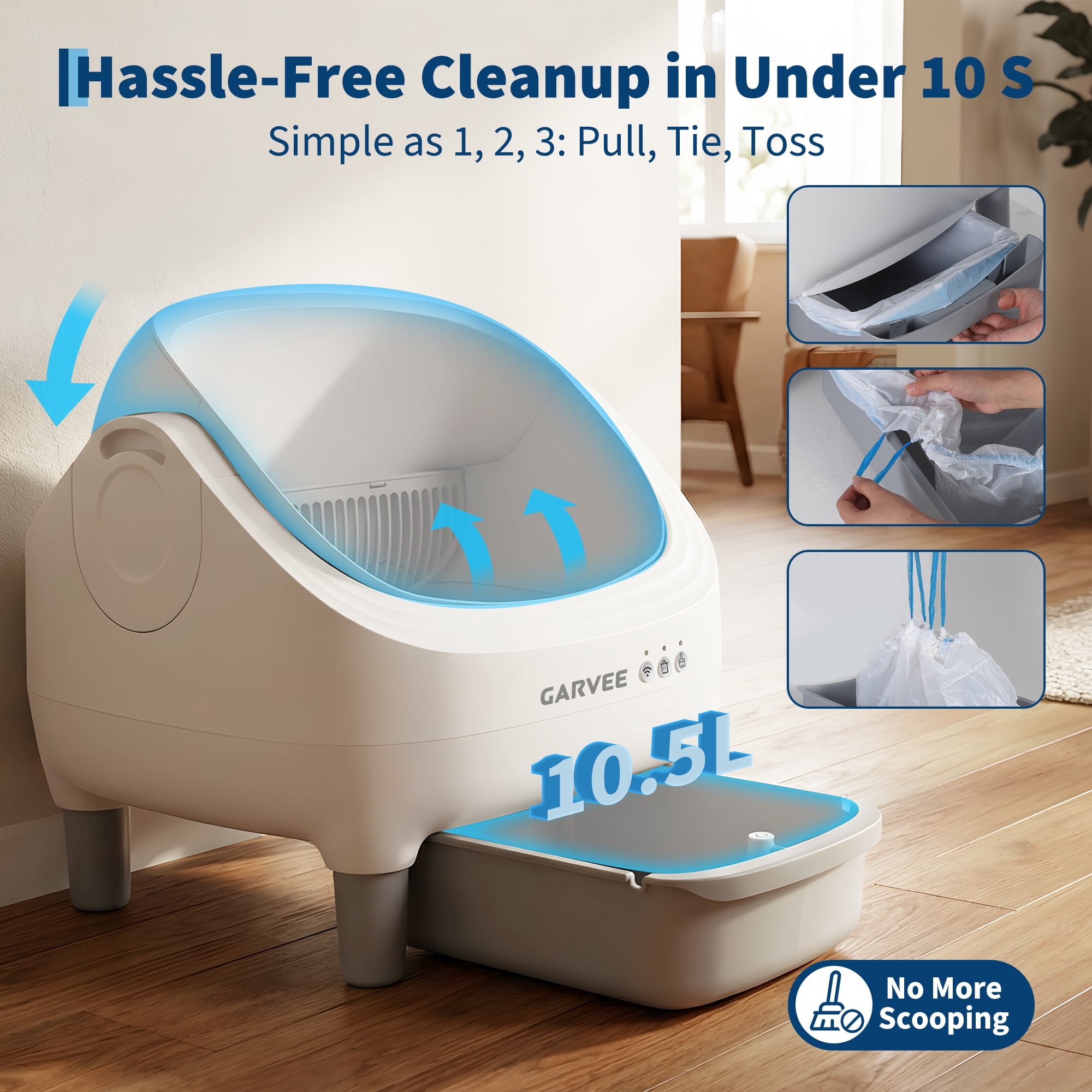 Automatic Self-Cleaning Cat Litter Box with APP Control – Open-Top, 10.5L Odor-Free Waste Bin, 7-Layer Safety Sensors – Ultra-Quiet for Multiple & Large Cats, 2.4G WiFi