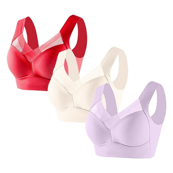 Itsame Women's 3PC Bralette Veryday Balconette Bras 3Piece Set Push-Up Bra Nursing Bras Red Size 2XL