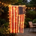 thumbnail image 5 of Lighted Vintage American Flag Banner 4 x 2.3 ft, Rustic Rag Ribbon Patriotic Wall Hanging for 4th of July Decorations, Memorial Day Independence Day 250th Anniversary, Yard Mantel Farmhouse Decor, 5 of 6
