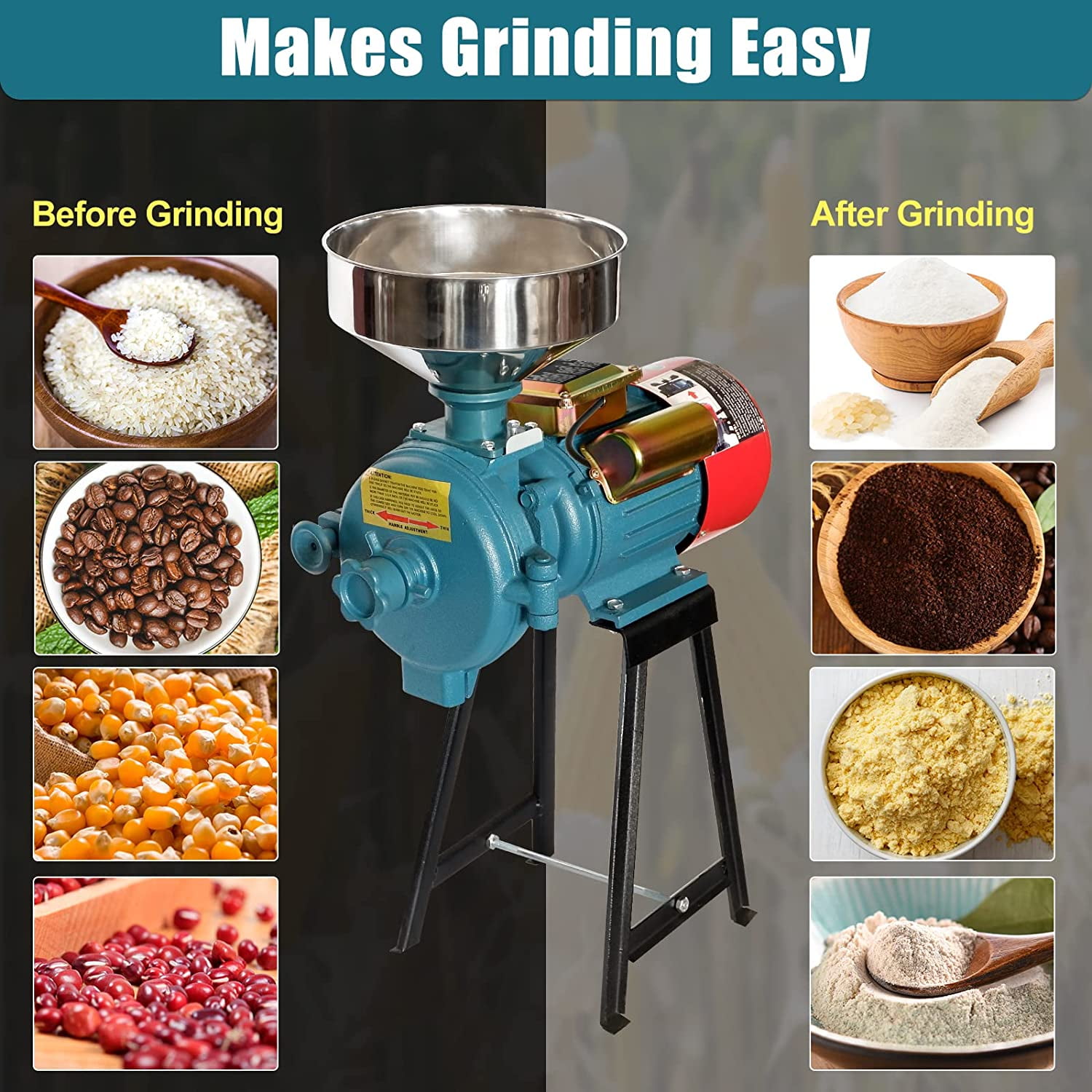 Slsy Electric Grain Mill Grinder Corn Grinder, 110V 3000W Commercial Corn Mill Grinder Machine Feed Mill Wheat Grinder, Flour Mill Cereals Grinder with Funnel