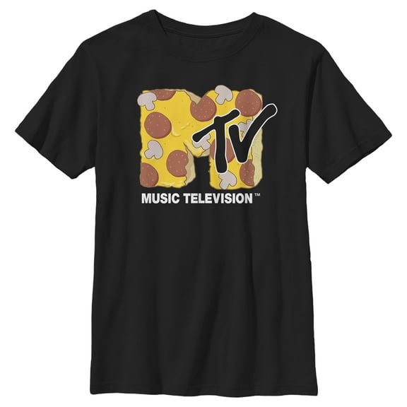 Boy's MTV Pepperoni Pizza Logo  Graphic Tee Black Large