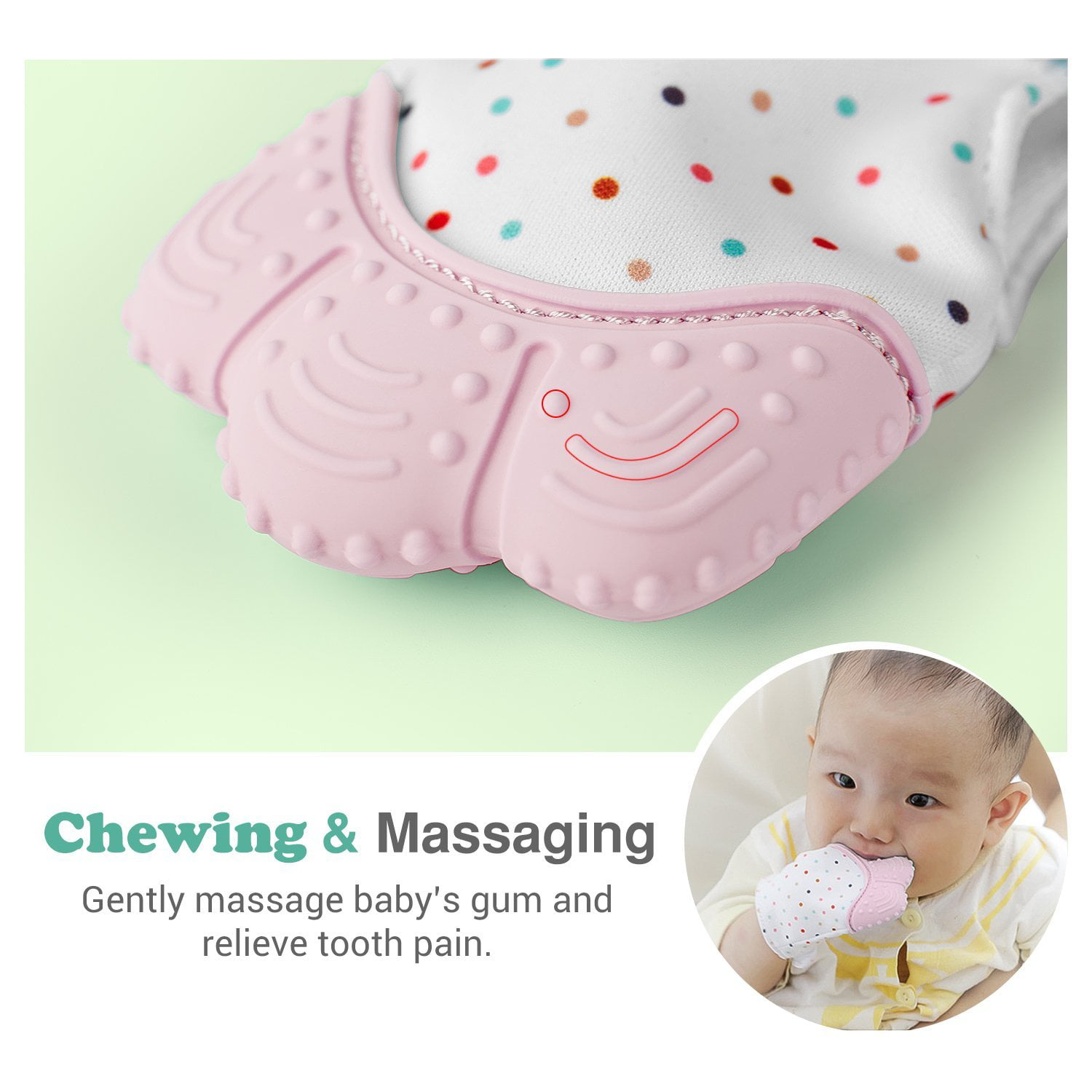 Safe 2 PACK Baby Teething Mitten BPA Free Mocaca Teething Mitten for Babies Self-Soothing Pain Relief and Teething Glove Pink Washable Teething Mitt 