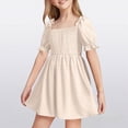 thumbnail image 2 of HCNTES Big Kids Little Girls Children Summer Dress Short Sleeve Casual Party Dress for Toddler Baby 6-12M 12-24M 1-5T(13-14 Years,H03-Beige), 2 of 7