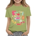 thumbnail image 2 of Girls Floral Book Apple Pencil Doodle Graphic T Shirt Crew Neck Soft Cotton Kids Short Sleeve Tee for First Day Of School Photos and Classroom Daily Outfits Light Green 150, 2 of 6