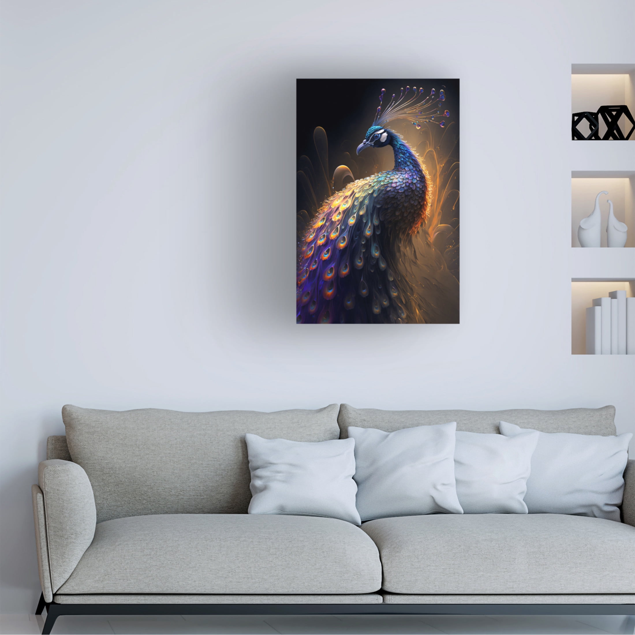 Canvas Wall Art - Ray Heere 'Proud Peacocks 28' Wall Art for Living Room, Bedroom, or Office Décor by Trademark Fine Art - 16 x 24 Inches