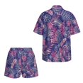 thumbnail image 5 of FKEKYI 2 Piece Short Set for Women Summer Outfits Beachwear Purple Leaf Flower Print Open Front Top Shirt & Shorts with Elastic Waistband Casual Loungewear Resort Wear, L, 5 of 7