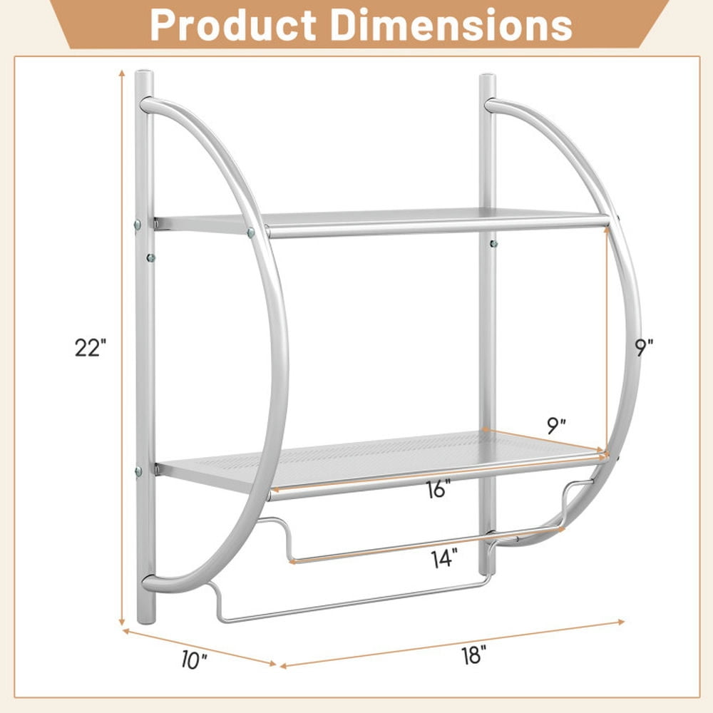 Finihen Wall Mounted Towel Rack, Wall Mounted 2-Tier Bathroom Towel Holder with 2 Towel Bars, for Bathroom, laundry Room, Silver
