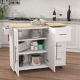 thumbnail image 2 of Kitchen Island Cart with Drop-Leaf Tabletop, Trolley Cart with Large Cabinet, 3 Drawers & Spice Rack & Towel Rack, Kitchen and Dining Room Utensils Organizer on Wheels, White, 2 of 7