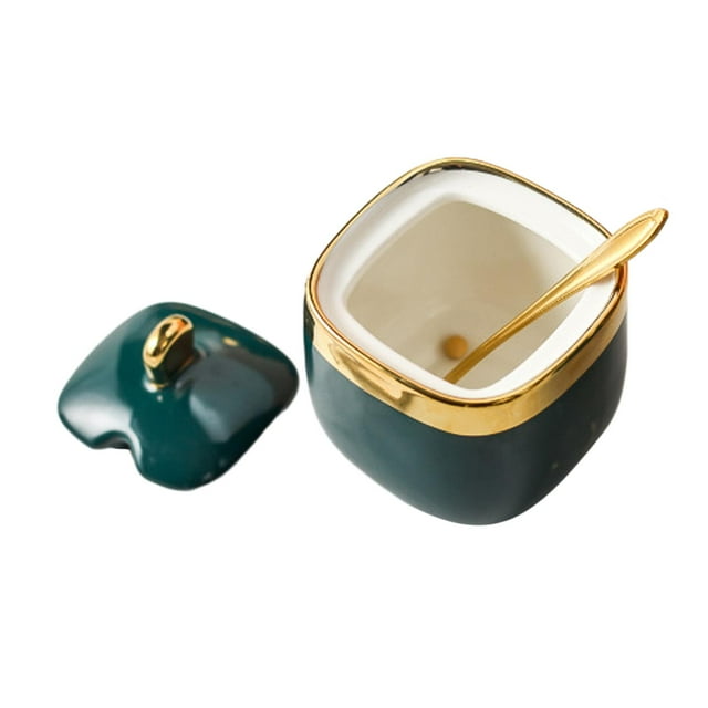 Tarro de especias de cerámica, azucarero, caja de condimentos bonita multifunción, con tapa, recipiente de cocina para barra de café, encimera de frasco individual