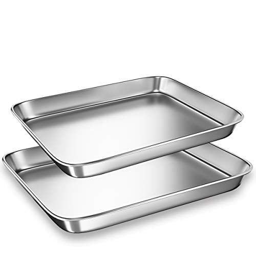 Cookie Sheets Pans for Toaster Ovenï¼ŒSmall Stainless Steel Baking Sheet Tray, BYkooc Dishwasher