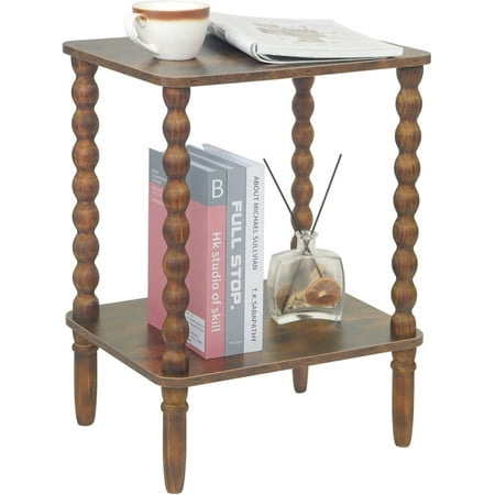 Side Table Small End Table with Storage Shelf 2-Tier Small Coffee Tables Living Room for Bedroom Narrow Spaces (Rustic Brown)