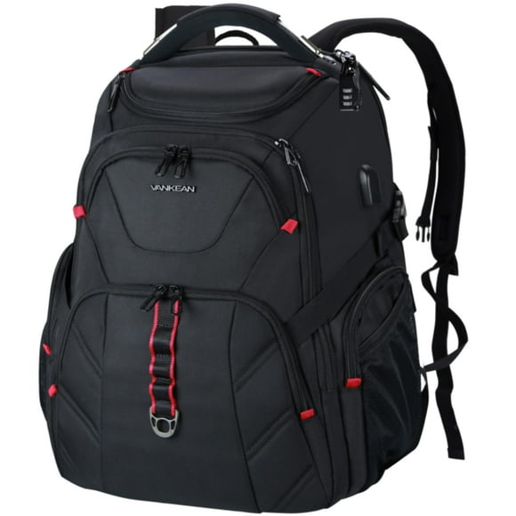 VANKEAN Sac à Dos de Voyage pour Ordinateur Portable 17,3 Pieds' Compatible TSA, Résistant à l'Eau Anti-Vol Extra Grand avec Poches RFID, Port USB pour Hommes Femmes Sac de Travail d'Affaires, Noir