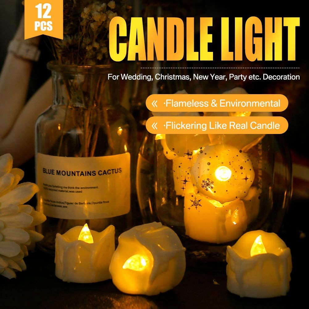 24PCS Flameless Candles with Timer Battery Operated Realistic Dripping-Wax Candle Flickering Bulb Warm White Tea Light with Remote Control Best for Holiday Decoration Party Wedding