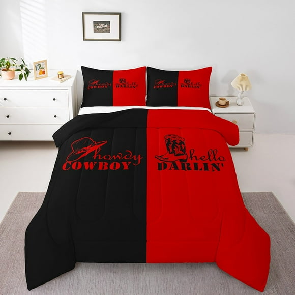 Erosebridal Western Cowboy Comforter Sets,Red Black Comforters & Duvets,Teen Bedroom Decor,Reversible,Breathable,2pcs