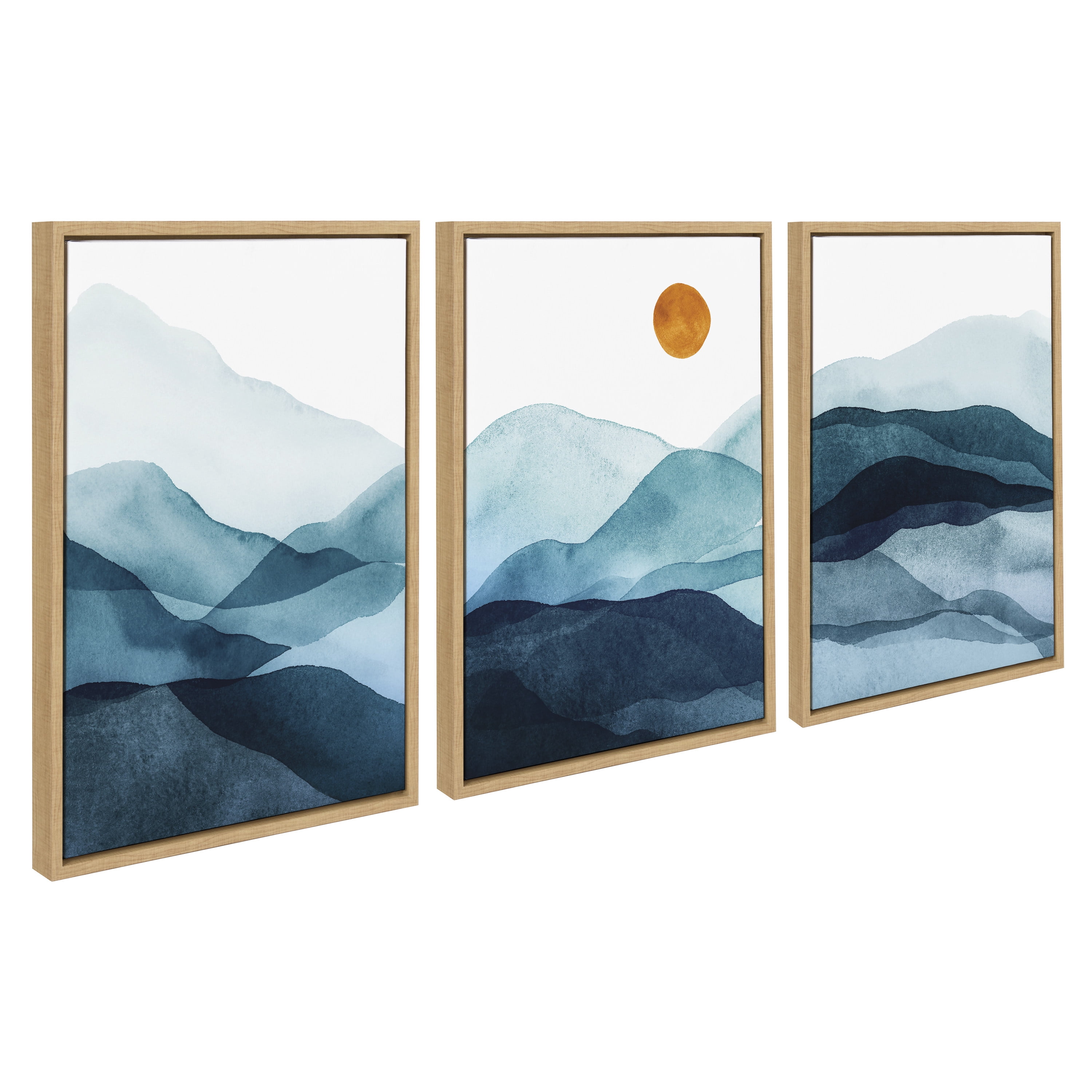 Sylvie Blue Mountain Range 18 in x 24 in Framed Painting Canvas Art Prints, by Kate and Laurel Set of 3