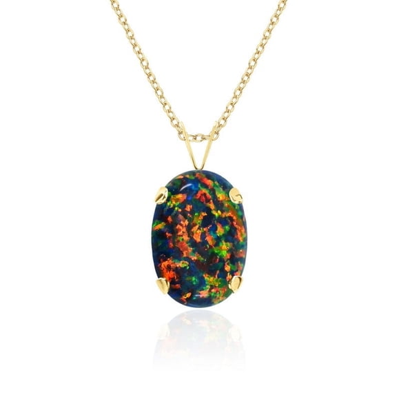 Gold Plated Teardrop Red Black Fire Opal Necklace - Elegance Reimagined- Sterling Silver