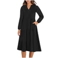 thumbnail image 2 of Offres de Liquidation d'Automne! Robes de Travail pour Femmes 2024, Chemise Décontractée à Col en V Couleur Unie Manches Longues Longue Robe Noire TTG, 2 of 9