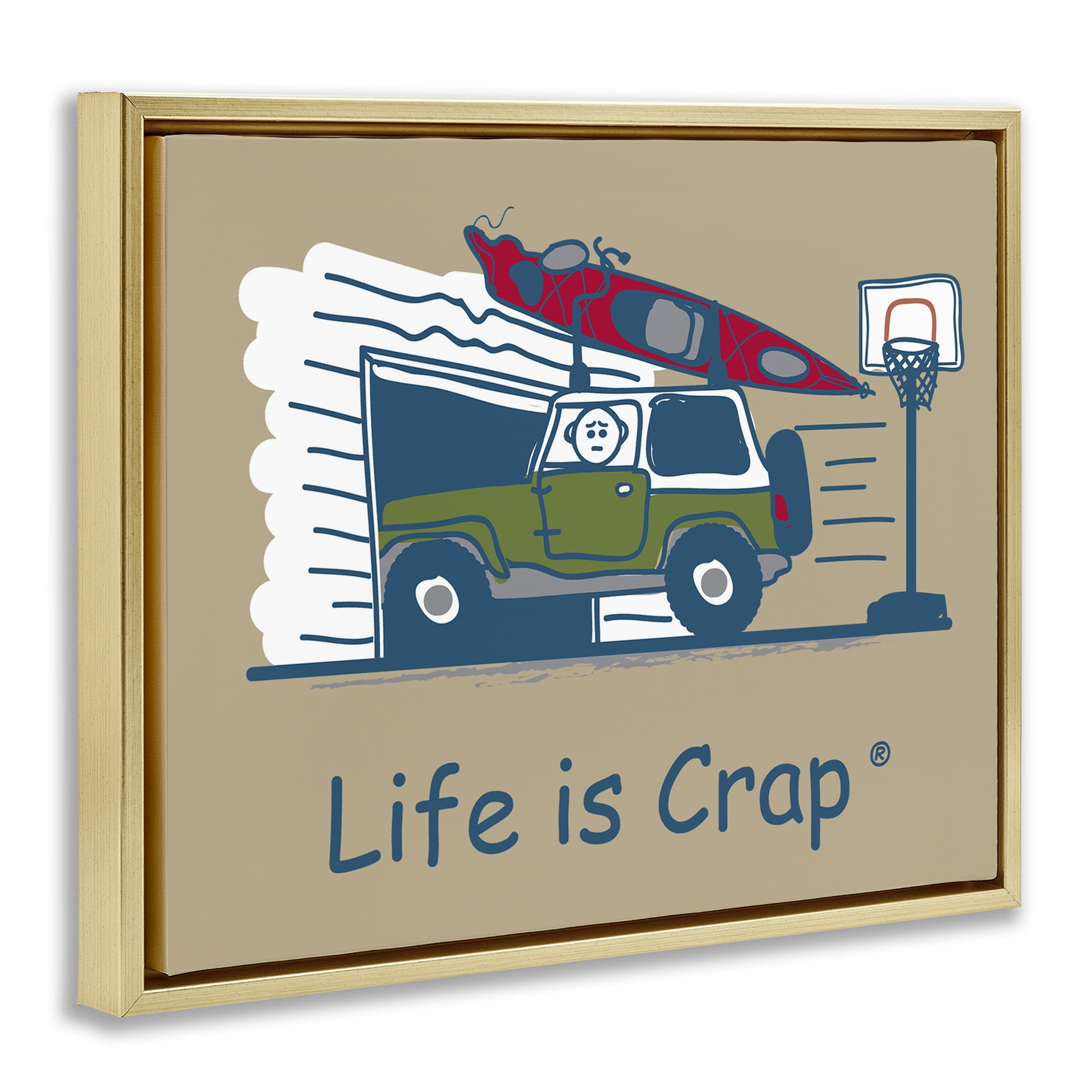 Stupell Industries Kayak and Garage Novelty & Humor Painting Gold Floater Framed Canvas Art Print Wall Art, 31 x 25