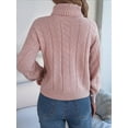 thumbnail image 4 of Women'S Sweater Round Neck Texture Button Lantern Sleeve Tops Pullover Knit Pink S, 4 of 8