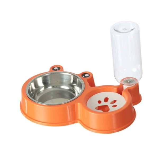 Comedero para perros y gatos, dispensador de agua de acero inoxidable, estación de alimentación para mascotas, gran capacidad, plato para beber, juego Naranja
