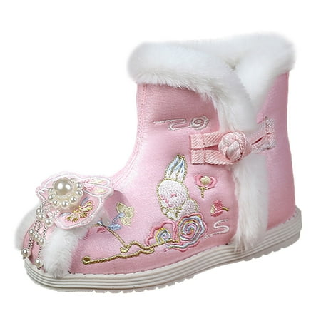 

koaiezne Toddler Ethnic Style Cotton Boots For Gilrs Cloth Shoes Warm Winter Snow Boots Embroidery Print Shoes Boots for Girls Suede Girl High Knee Boots Size 5 Youth