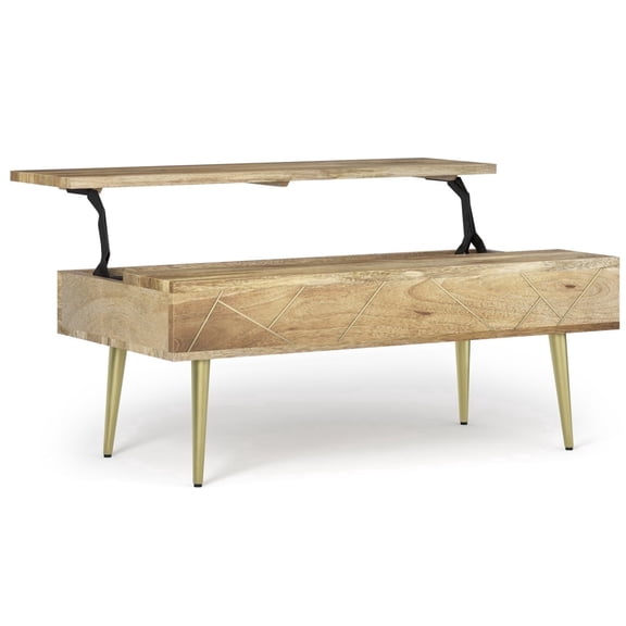 Simpli Home Jager SOLID MANGO WOOD 48 inch Wide Rectangle Contemporary - Mid century Large Lift Top Coffee Table in Natural