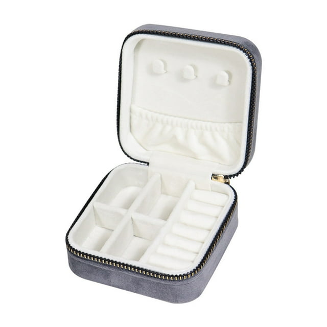 WRKEKC Clearance Velvet Travel Jewelry Box with Mirror, Portable Zippered Organizer for Rings, Necklaces, and Accessories, Compact Gift for Women and Girls