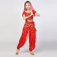 thumbnail image 6 of Kids Girls Belly Dance Halter Top Pants Costume Set Sequin Indian Dance Outfit with Head Veil Waist Chain and Bracelets, 6 of 7