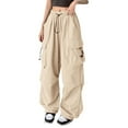 thumbnail image 2 of MVRLSH Sweatpants Women Baggy Wide Leg Cargo Trousers Elastic Waist Oversized Vintage Track Parachute Pants Beige S-5Xl, 2 of 6