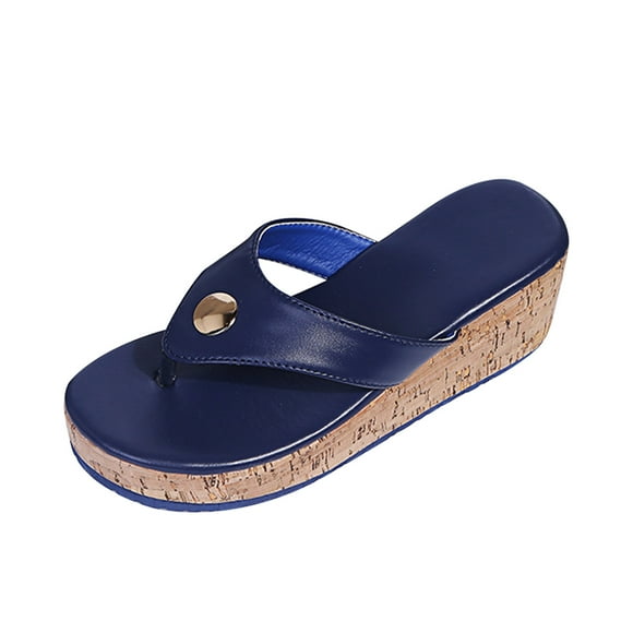 yulier Women's Platform Wedge Flip Flops Thong Sandals T-Strap Slip On Summer Slide Sandals Clearance (Blue)