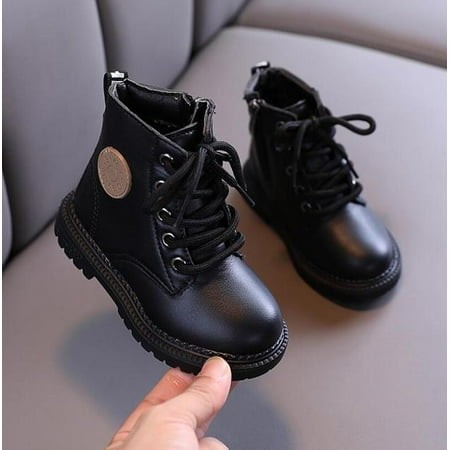 

QWZNDZGR Kids Tide Boots Boys Shoes Autumn Winter Leather Children boots Fashion Toddler Girls Warm Winter Boots Kids Snow Black shoes