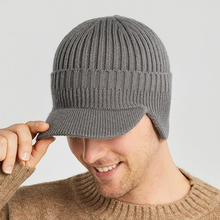 Men's Insulated Winter Beanie with Earflaps, Visor Brim, and Men's Insulated Winter Beanie with Earflaps, Visor Brim, and