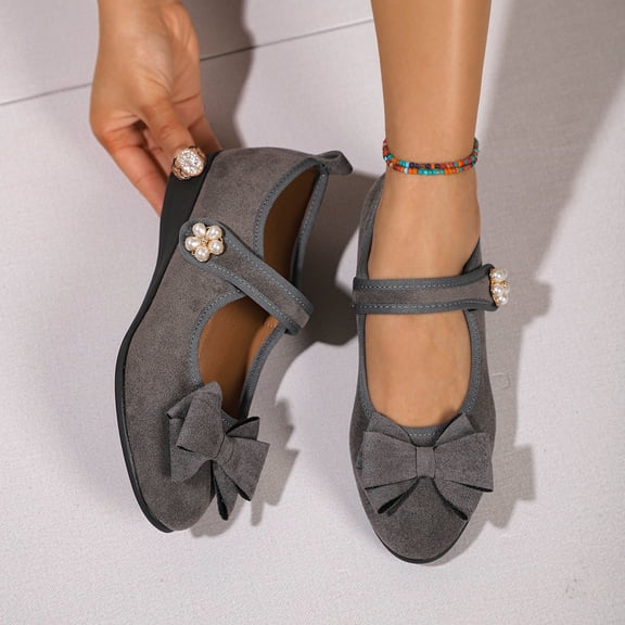 Wowcloth Women's Wedge Heel Sandals with Bow Detail – Comfortable Round Toe and Single Buckle Design in Suede, Stylish for Autumn Winter Wear