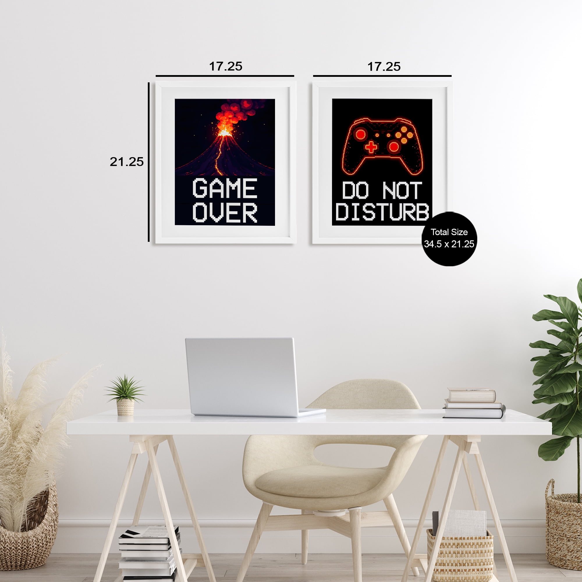 Pixel Game Sentiments 2 Piece White Framed Print Under Glass Set, design by Kim Allen