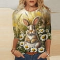 thumbnail image 2 of Womens Easter Outfit Casual 3/4 Sleeve Crewneck Tops Cute Bunny Print Shirts Spring and Summer Blouses Easter Festival Tops, 2 of 5
