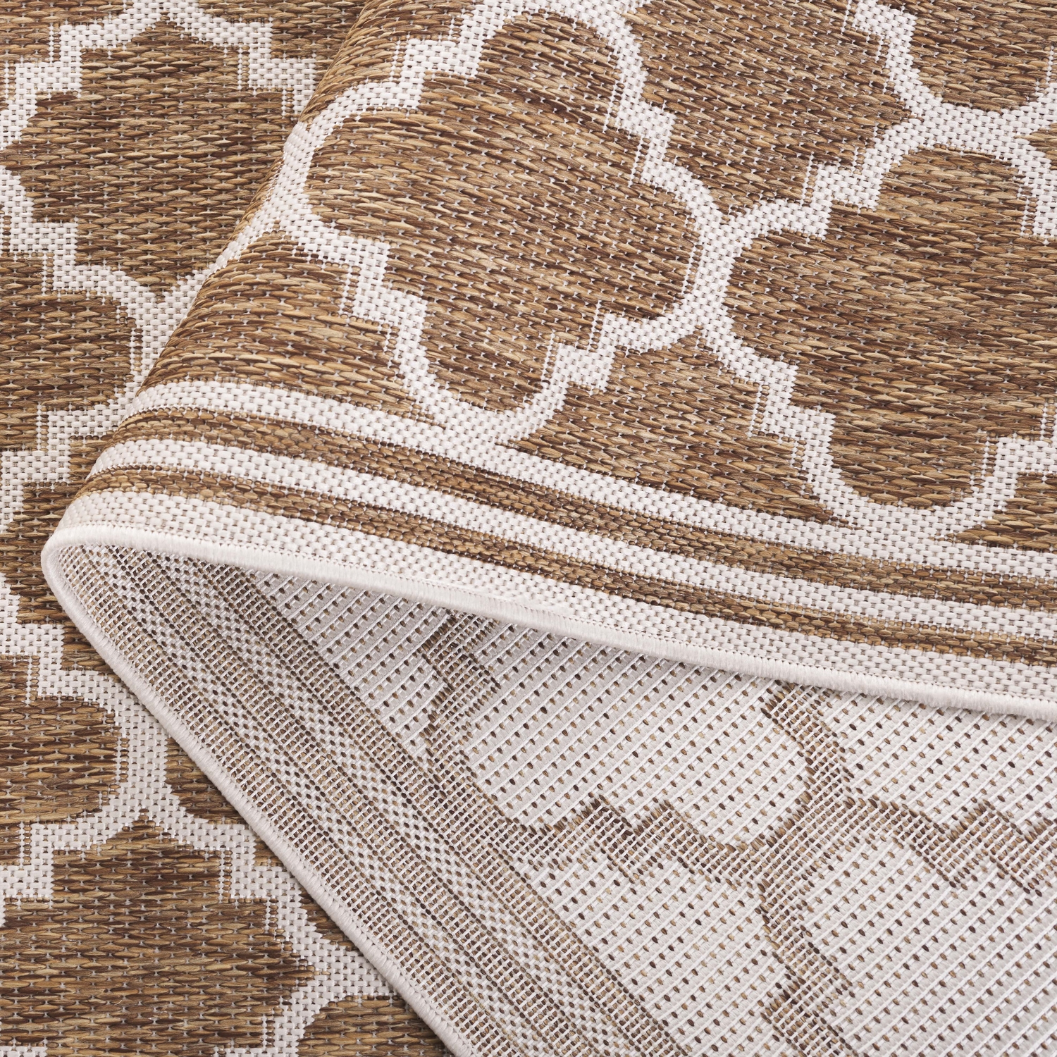 SAFAVIEH Beach House Wendy Geometric Indoor/Outdoor Runner Rug, Brown/Ivory, 2'2" x 10'