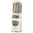 thumbnail image 1 of Gymax 3-Tier Laundry Cart w/ Hanging Bar Folding Laundry Hamper w/ Lockable Wheels, 1 of 10