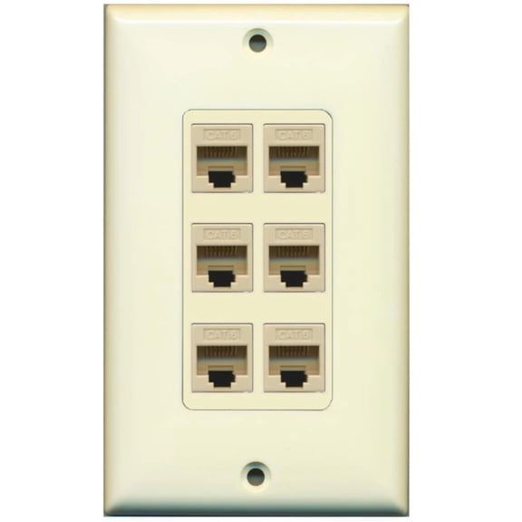 RiteAV Decorative 1 Gang 6 Port Cat6 Wall Plate - Light Almond/Light Almond