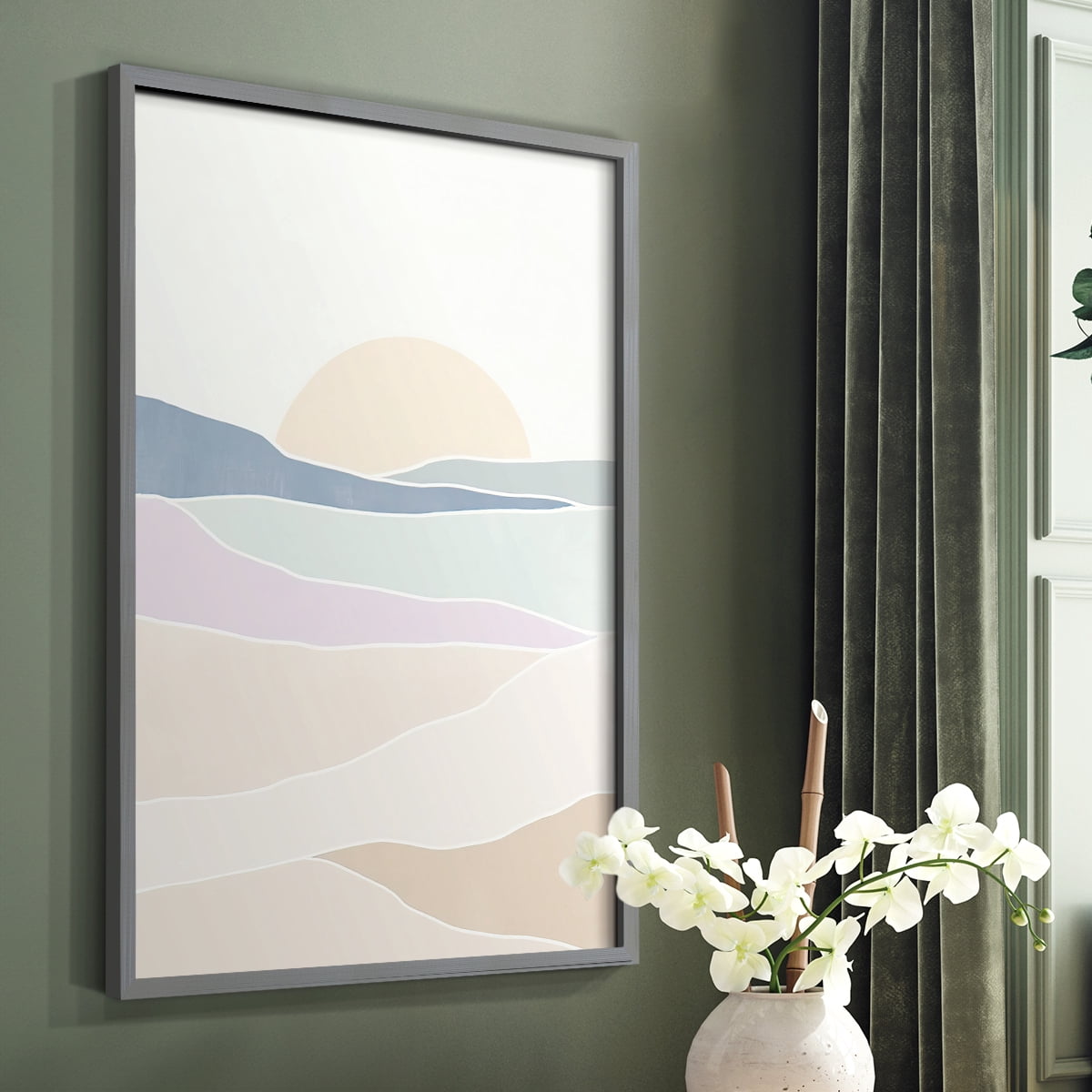 Wave Tableau II Framed Print in Gray Solid Wood 22 x 28 Framed Print