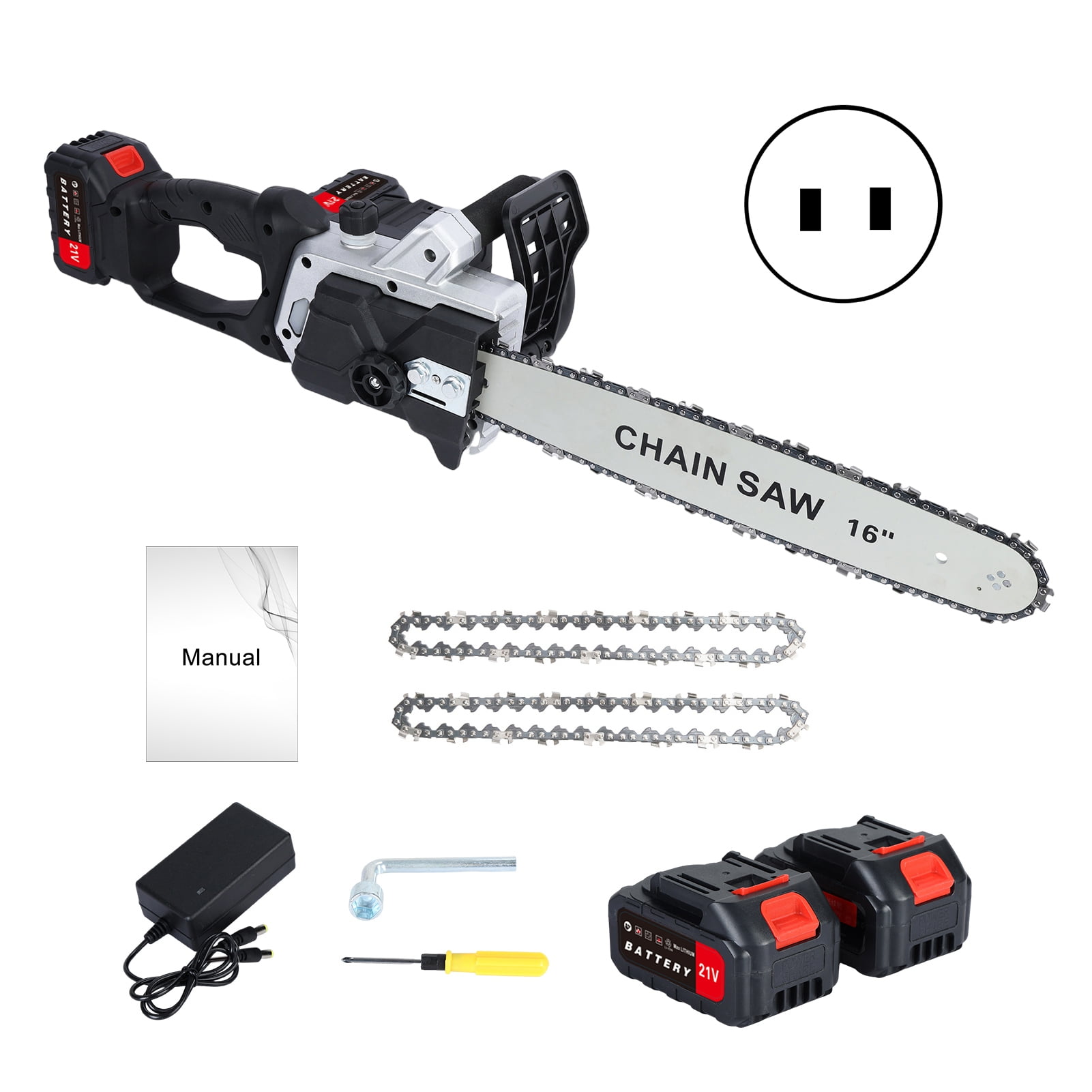 AurumEdge 16 Inch Cordless Chainsaw, Battery Capacity 4000mAh x 2, Electric Handheld Chainsaw for Tree Trimming, Wood Cutting, Outdoor Yard Work