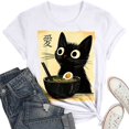 thumbnail image 3 of Graphic Tennis Tees for Women Cat Ramen Graphic Tee for Women Funny Anime Cat Tee Featuring Playful Design Comfortable Fit White XXL, 3 of 4
