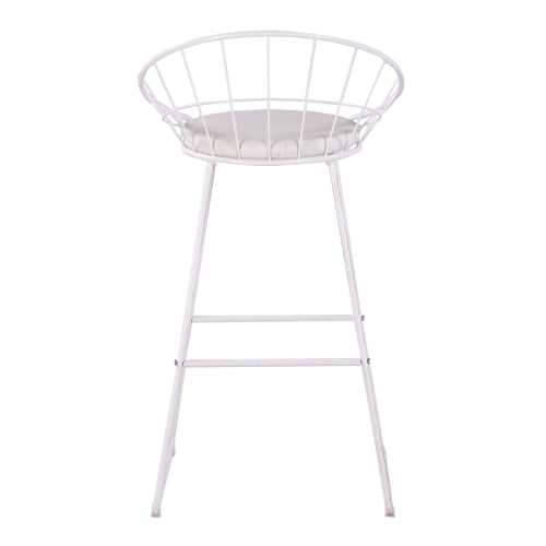 Set of 2 Modern Nordic Industrial Counter Height Bar Stools, 29.5" Seat Height, Curved Hollow Metal Backrest, Padded Faux Leather Seat, Heavy-Duty Sled Base, White