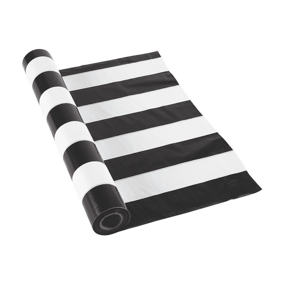 Fun Express 100 Feet Black and White Striped Tablecloth Roll, Party Supplies