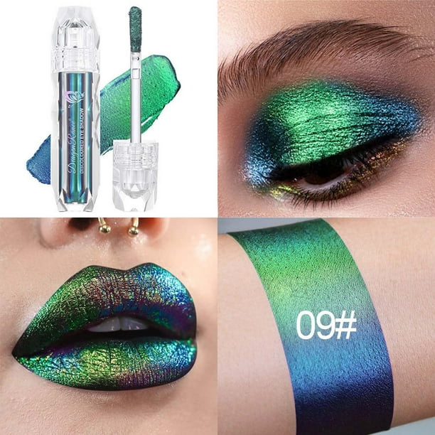 XWSHYW Sombra de Ojos Sombra de Ojos Líquida Brillante Óptica, Polvo de Brillo de Diamante de Color Europeo y Maquillaje, Líquido de Tres Cambios, 3Ml