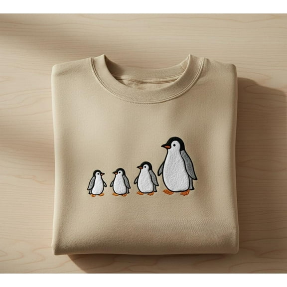 Penguin Family Embroidered Sweatshirt, Cute Matching Penguins Design, Cozy Winter Animal Pullover Gift