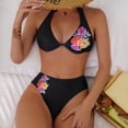 thumbnail image 2 of Gibobby Conjunto de Bikini Conjunto de bikini para mujer Traje de baño de dos piezas con tiras y estampado floral(Negro,XL), 2 of 5