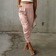 thumbnail image 5 of Pantalones de chándal de satén para mujer, cintura alta elástica, múltiples bolsillos, pantalones tobilleros cónicos informales, 5 of 5