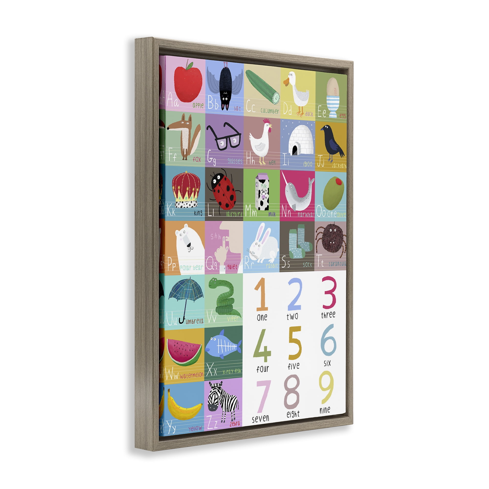 Stupell Industries Counting & Alphabet Learning Brown Framed Floater Canvas Wall Art, design by Carla Daly