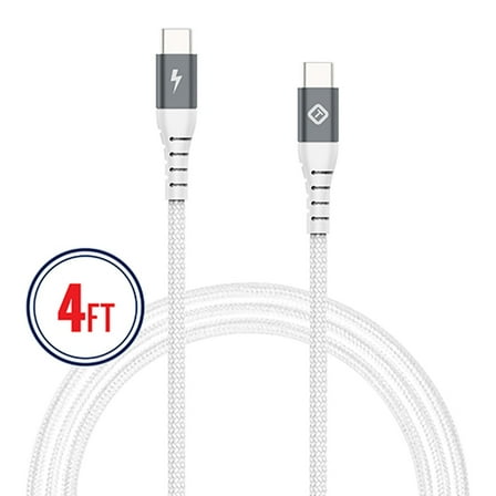 TekYa 4ft Braided USB-C to C Cable w/ Thunderbolt 3.1, 10Gbps Data Transfer - White