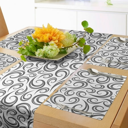 

Abstract Table Runner & Placemats Rhythmic Curly Waves Spirals Elements Illustration on Plain Backdrop Set for Dining Table Placemat 4 pcs + Runner 16 x72 White Dark Taupe Grey by Ambesonne